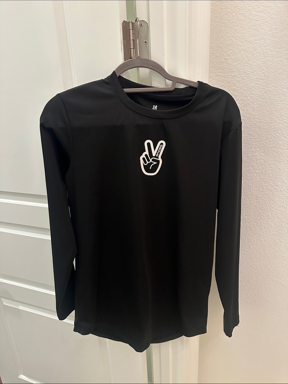 Men's Black Long Sleeve Tee with Peace Hand Graphic